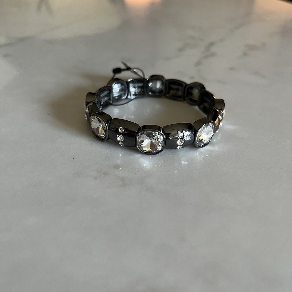 Chico’s Stretch Bracelet Gunmetal With Rhinestones NWT, Glam, Event, Night Out